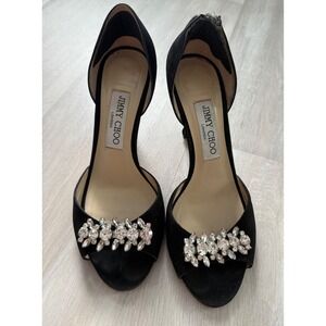 Jimmy Choo Black Suede Crystal Embellished D Orsay Pumps Heels Size 36.5